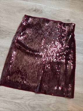Express Burgundy Sequin Mini Skirt Small